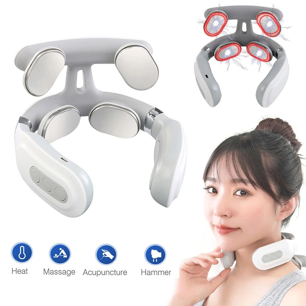 Pain Relief | 4-Head Heated Neck & Shoulder Massager – USB Rechargeable