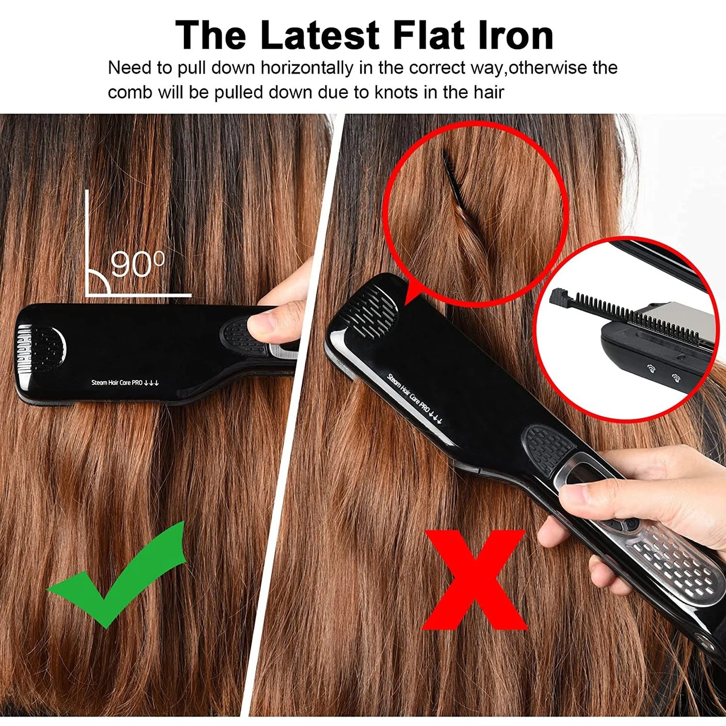 STEAM+ Titanium Flat Iron Hair Straighteners for Women, Dual Voltage Hair Straightening and Curling Iron in One