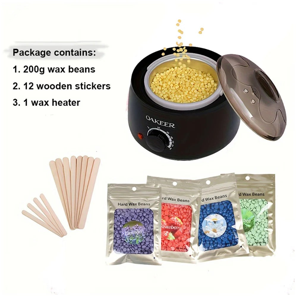 OAKEER Professional Waxing Kit for Women & Male + 200g Wax Beads Set