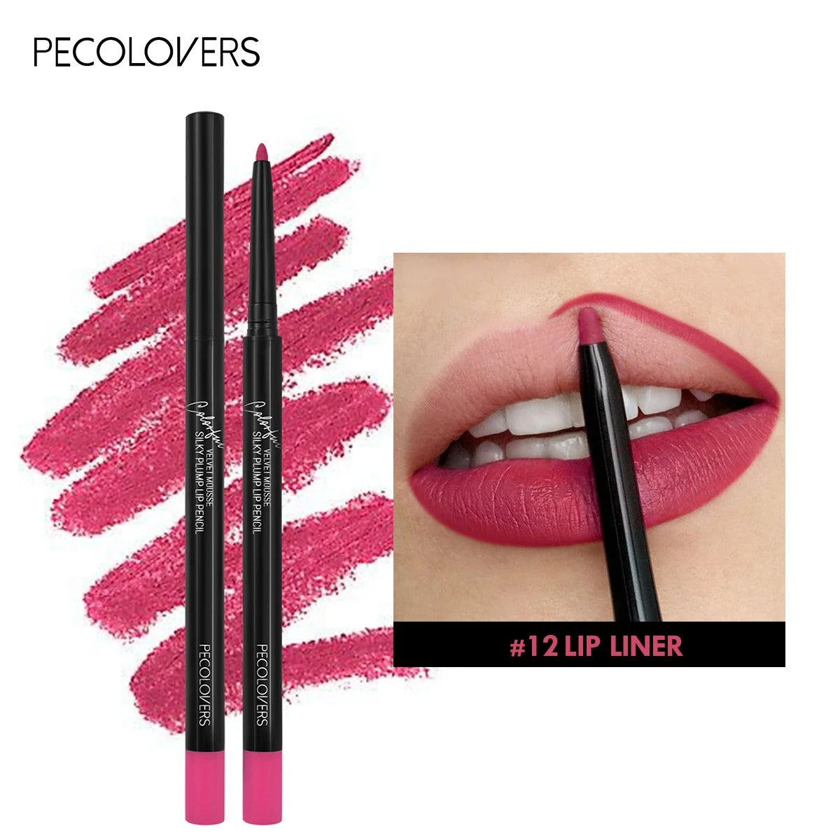 Matte Waterproof Lip Pencil – Smudge-Proof, Moisturizing Lip Liner, 12 Shades