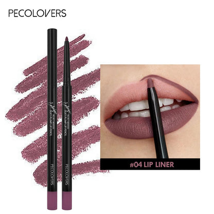 Matte Waterproof Lip Pencil – Smudge-Proof, Moisturizing Lip Liner, 12 Shades