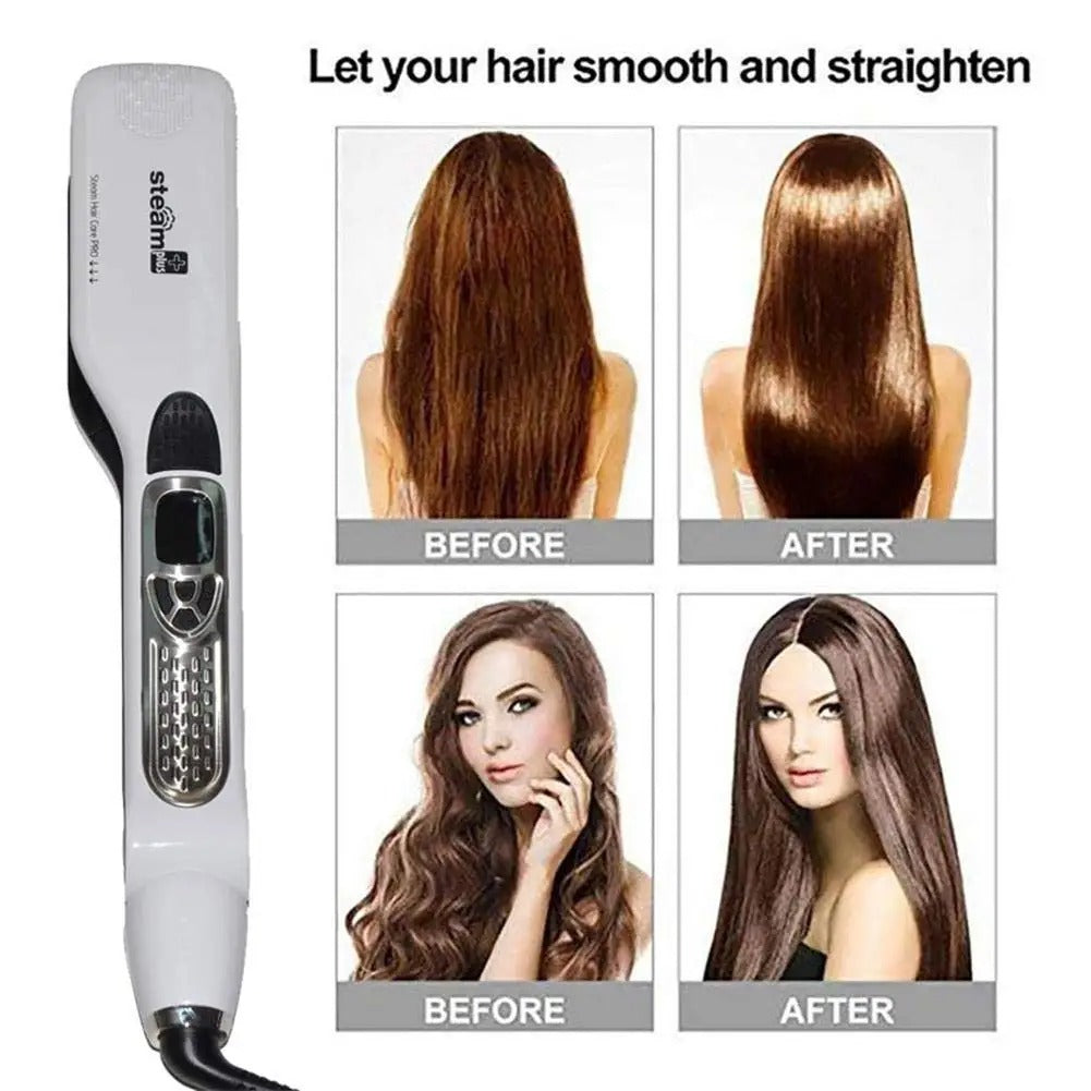 STEAM+ Titanium Flat Iron Hair Straighteners for Women, Dual Voltage Hair Straightening and Curling Iron in One