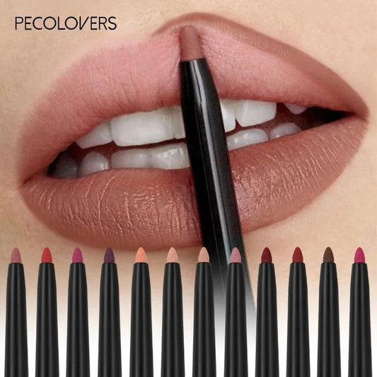 Matte Waterproof Lip Pencil – Smudge-Proof, Moisturizing Lip Liner, 12 Shades