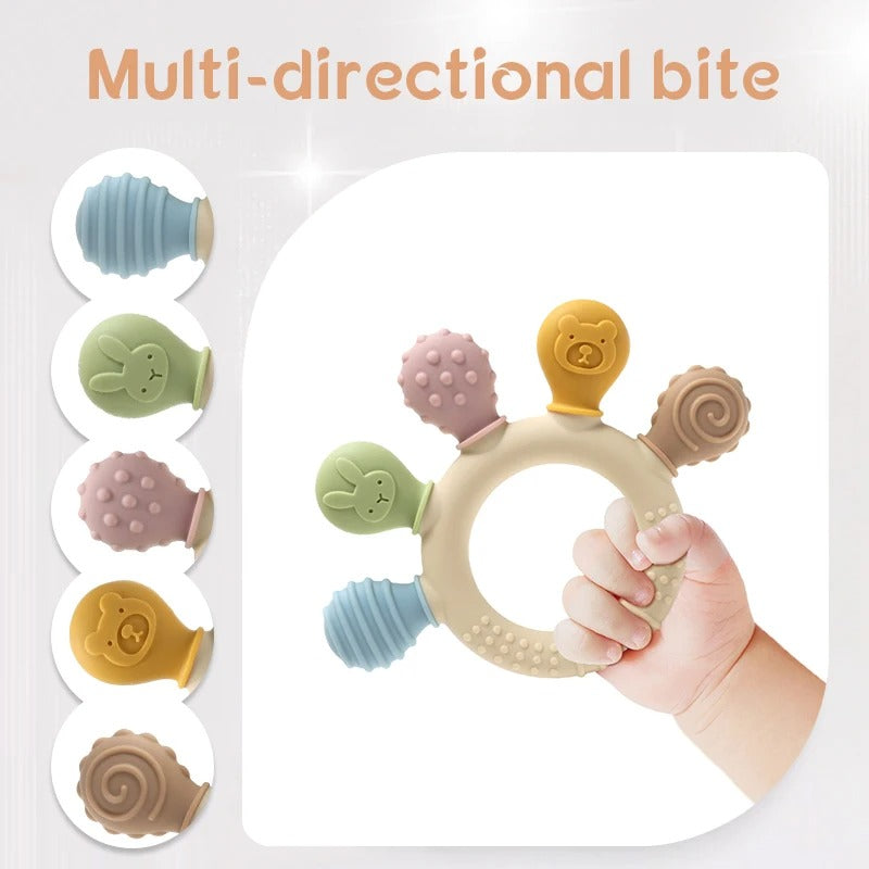 New Hand Multicolour Silicone Baby Ring Teether - Teething Relief for Babies (0-12 Months)