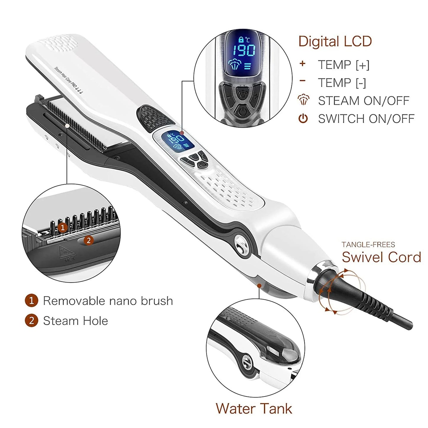 STEAM+ Titanium Flat Iron Hair Straighteners for Women, Dual Voltage Hair Straightening and Curling Iron in One