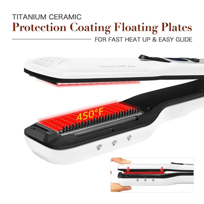 STEAM+ Titanium Flat Iron Hair Straighteners for Women, Dual Voltage Hair Straightening and Curling Iron in One