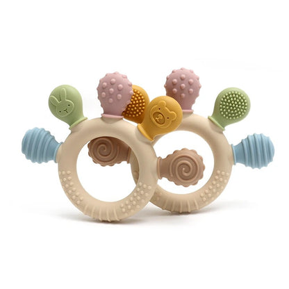 New Hand Multicolour Silicone Baby Ring Teether - Teething Relief for Babies (0-12 Months)
