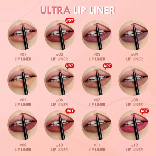 Matte Waterproof Lip Pencil – Smudge-Proof, Moisturizing Lip Liner, 12 Shades