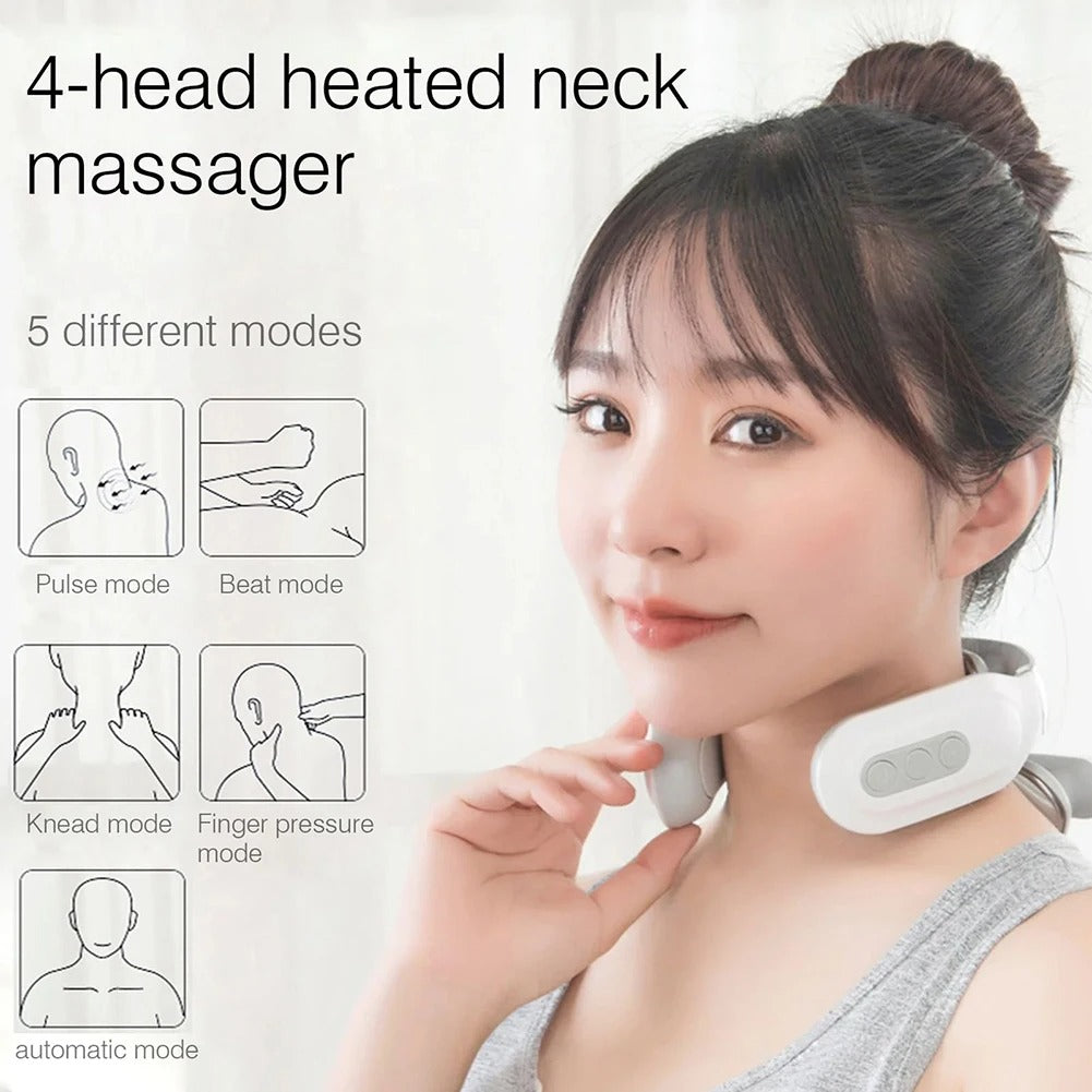 Pain Relief | 4-Head Heated Neck & Shoulder Massager – USB Rechargeable