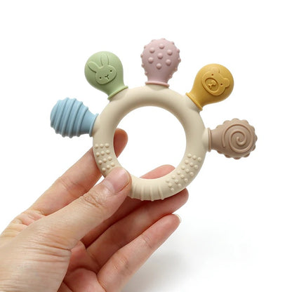 New Hand Multicolour Silicone Baby Ring Teether - Teething Relief for Babies (0-12 Months)