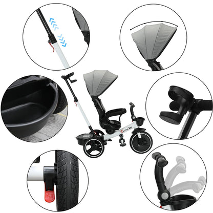 Baby Stroller Tricycle Ride Bike - 5-in-1, Adjustable Canopy, Sitting & Lying (1-5 Years)