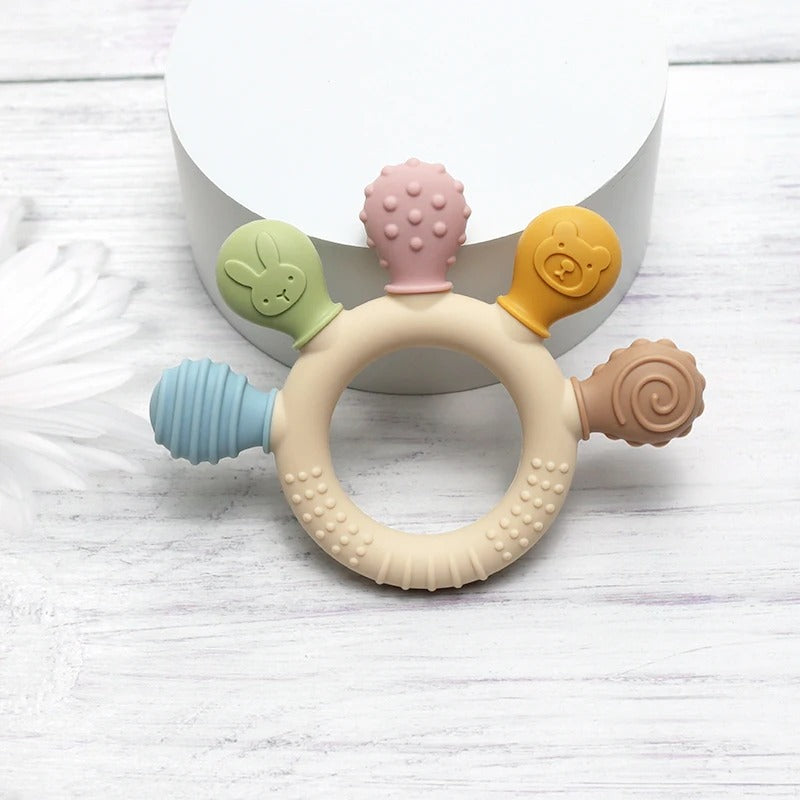 New Hand Multicolour Silicone Baby Ring Teether - Teething Relief for Babies (0-12 Months)