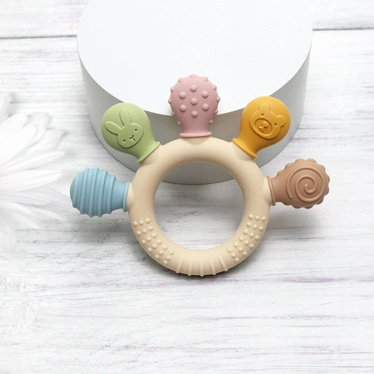 New Hand Multicolour Silicone Baby Ring Teether - Teething Relief for Babies (0-12 Months)