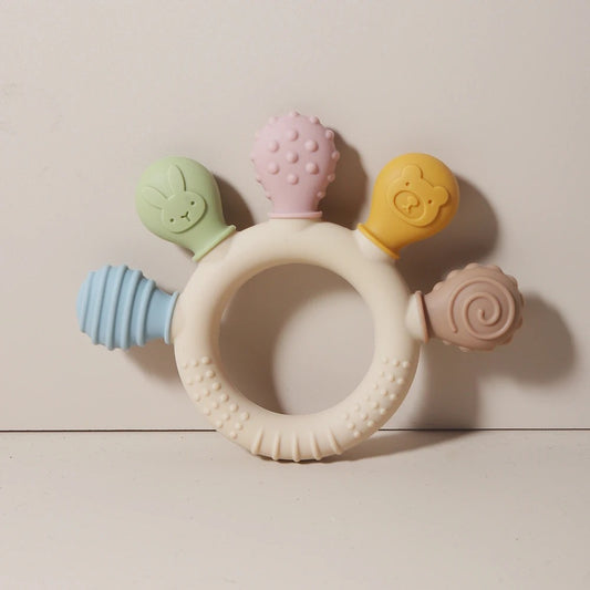 New Hand Multicolour Silicone Baby Ring Teether - Teething Relief for Babies (0-12 Months)